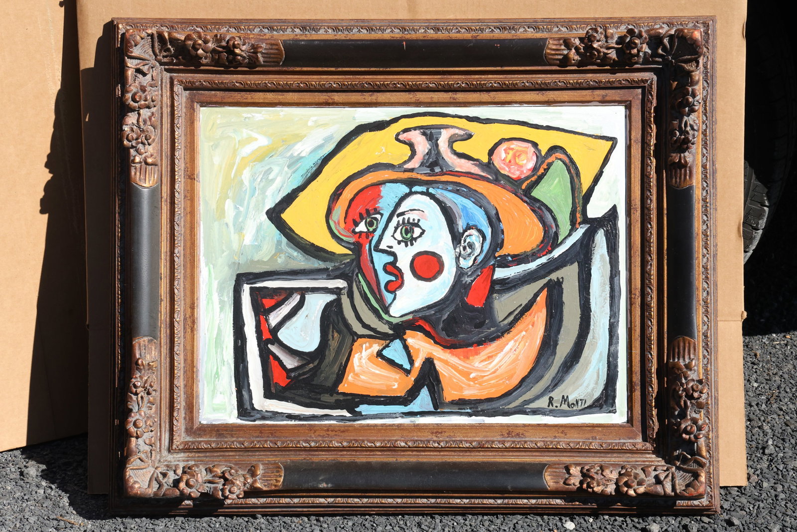 Rocco Monticolo (R. Monti) Geometric Woman in Wide-Brimmed Hat Painting (1 of 10)