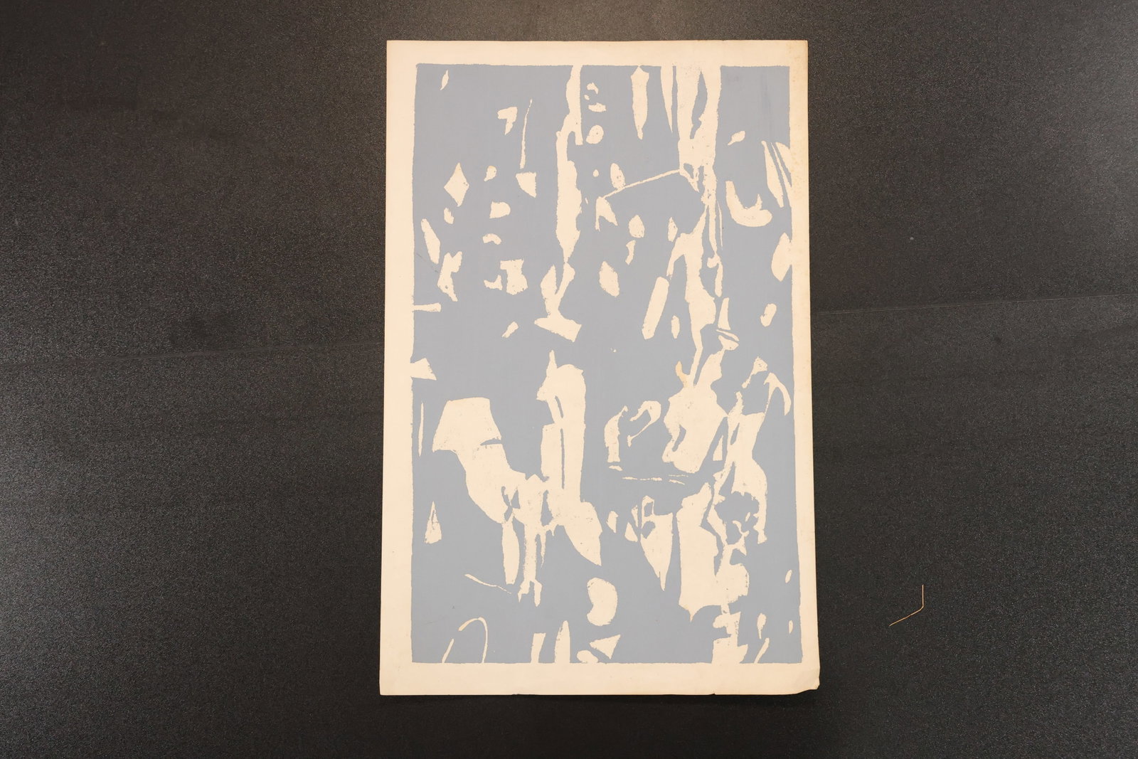 R. Angeloch Gray and Cream Abstract Composition: An abstract work by R. Angeloch with scattered cream forms against a muted gray ground. Presented on a rigid support. Size: 18 x 12 inches. Shelf ID: abx **Pickup Notice:** This item requires a confir