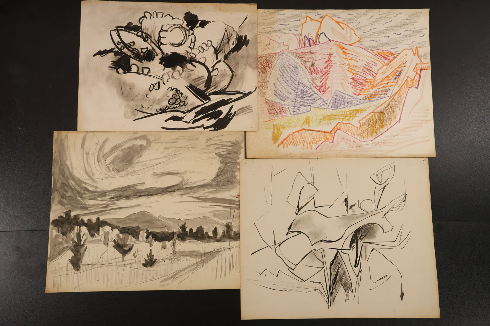 R. Angeloch Group of Four Abstract and Landscape Drawings (1 of 6)