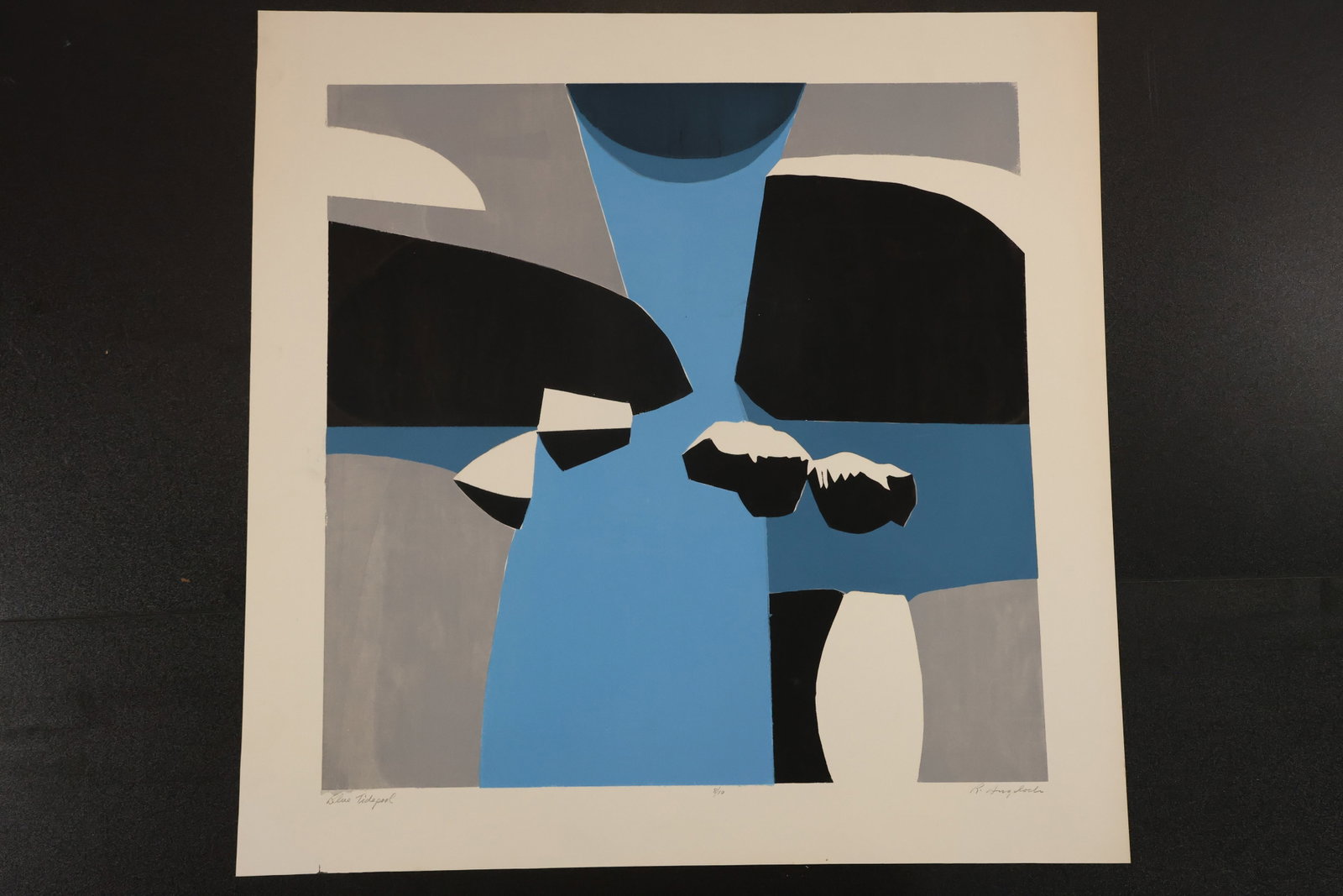 R. Angeloch Signed Blue and Gray Abstract Landscape Print (1 of 8)