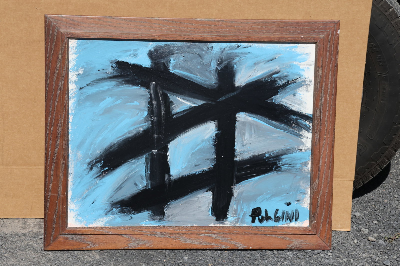 Thomas Pulgini Black Crossed Strokes on Blue Painting (1 of 8)
