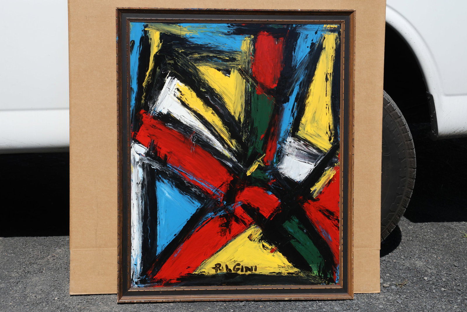 Thomas Pulgini Angular Abstract in Red Yellow and Blue Painting (1 of 9)