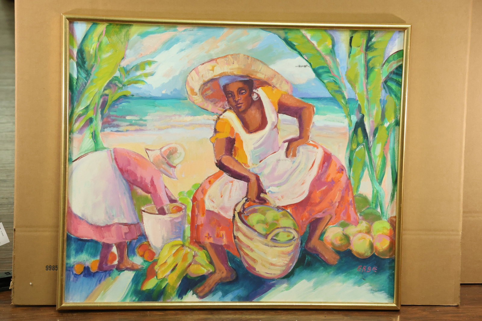 Signed Erbe Painting of Women with Fruit Baskets (1 of 10)