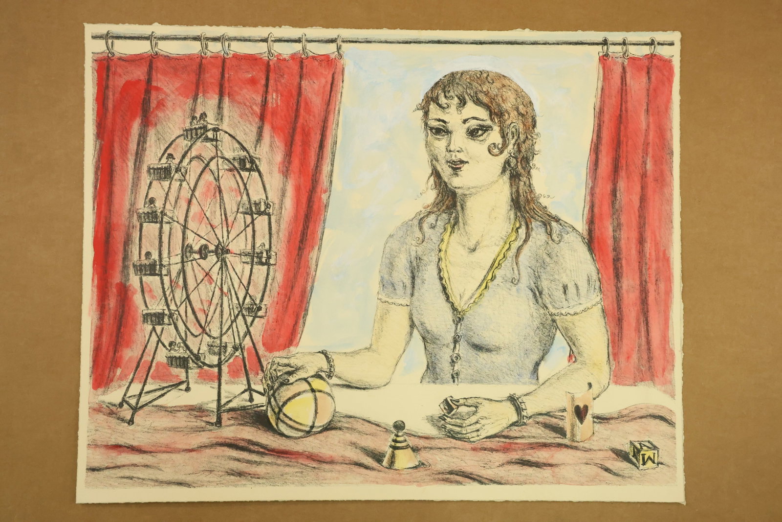 Woman with Ferris Wheel Model Color Print Attributed to Peter Passuntino (1 of 8)