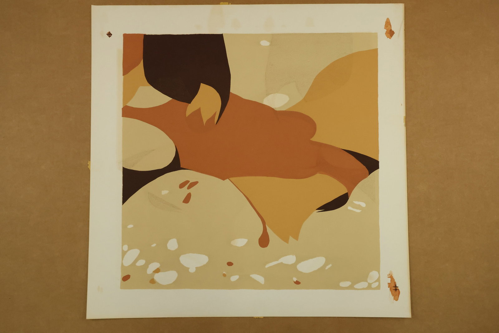 Brown and Ochre Organic Abstract Print Attributed to Robert Angeloch (1 of 8)