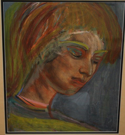 JOSEF PRESSER 1907-1967 POLISH-AMERICAN ARTIST,PORTRAIT: JOSEF PRESSER 1907-1967 POLISH-AMERICAN ARTIST, PORTRAIT, MIXED MEDIA PASTEL, Size: 16" X 13" IMAGE & 26" X 23" OUTER FRAME, SIGNED LOWER RIGHT.Josef Presser was born in Lublin, Poland. He studied at