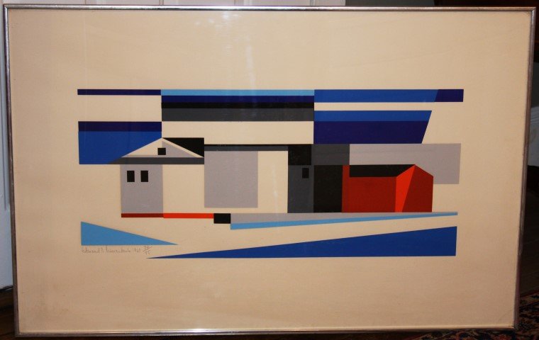 EDMUND D. LEWANDOWSKI 1967, #74/75 MODERNISM BUILDINGS: EDMUND D. LEWANDOWSKI 1967, #74/75 MODERNISM BUILDINGS LITHOGRAPH, signed & numbered in pencil; LISTED ARTIST: EDMUND D. LEWANDOWSKI 1914-1998, American , has labels on back: LORING GALLERIES, GREENWI