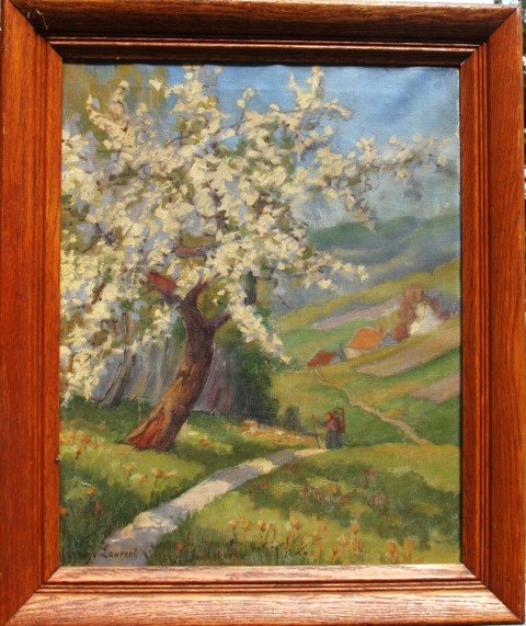 LAURENT, 1950s oil on canvas Landscape: LAURENT, 1950s oil on canvas Landscape, image 16 x 20, outer frame 24 x 20