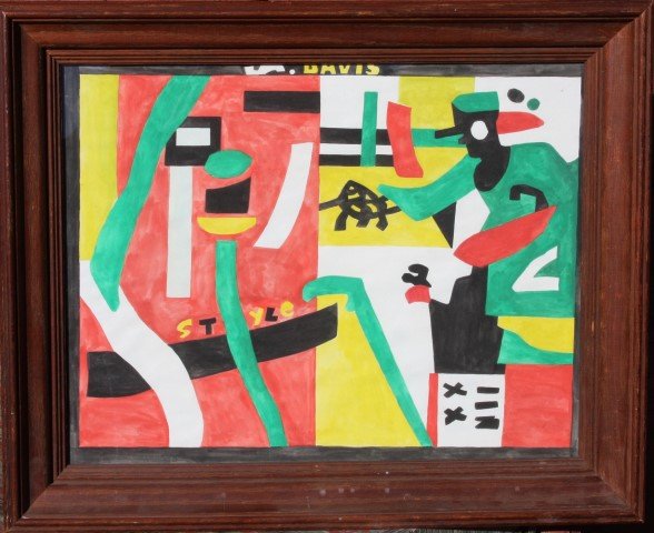 S. DAVIS [1894-1964], w/c, Study for NIGHTLIFE (1 of 5)