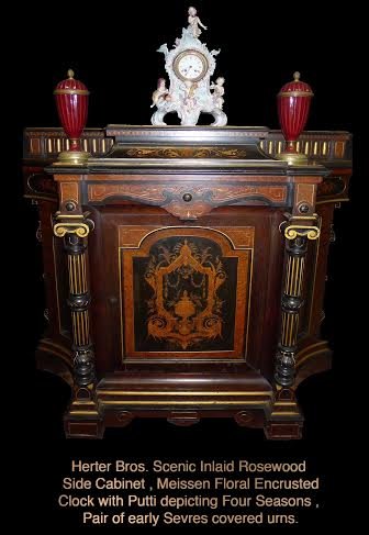 Herter Bros. Scenic inlaid Rosewood side cabinet: Herter Bros. Scenic inlaid Rosewood side cabinet