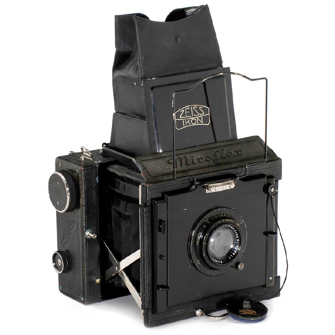 Zeiss Miroflex B (859/7), c. 1927: Zeiss Miroflex B (859/7), c. 1927 Zeiss Ikon, Dresden. SLR camera of 9 x 12 cm, no. L 49543, focal plane shutter (stuck), Tessar 3,5/16,5 cm, no. 737911. With focusing screen back. Zeiss Miroflex B