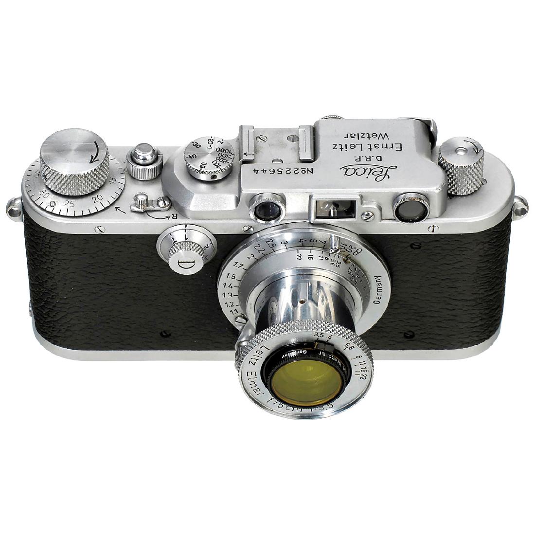 Leica IIIa (G) with Elmar 3,5, 1936: Leica IIIa (G) with Elmar 3,5, 1936 Leitz, Wetzlar. No. 225644, in excellent condition! With Elmar 3,5/5 cm, no. 833137, also in excellent condition. With yellow filter. Leica IIIa (G) mit Elmar 3,5, 