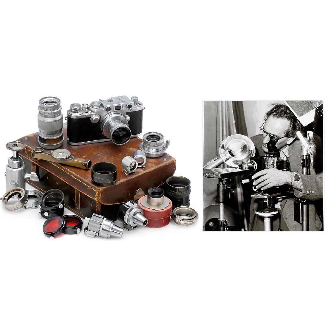 Leica IIIf Outfit of the Photo Journalist Peter Fischer: Leica IIIf Outfit of the Photo Journalist Peter Fischer (1903–1980) Leitz, Wetzlar. Leica IIIf, no. 550188, 1951, chrome, version without self-timer, black-dial synchronization, Summar 2/5 cm, no. 3