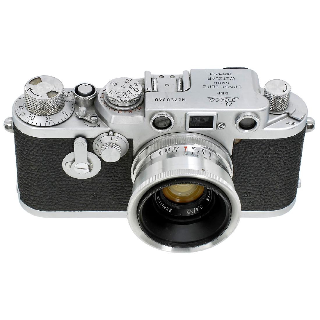 Leica IIIf with Jupiter-12 2,8/35, 1955: Leica IIIf with Jupiter-12 2,8/35, 1955 Leitz, Wetzlar. No. 790340, red-dial synchronization, self-timer. With Jupiter-12 2,8/35 mm, no. 6401129, with rangefinder coupling. Leica IIIf mit Jupiter-12 2