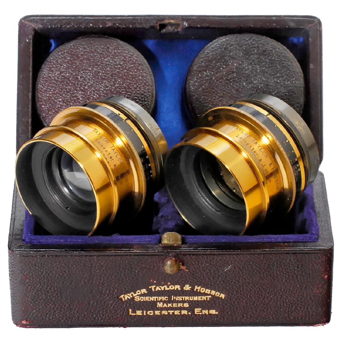 Stereo Lenses: Cooke Lens Series III 4 ¼ x 3 ¼ Eq Focus: Stereo Lenses: Cooke Lens Series III 4 ¼ x 3 ¼ Eq Focus 5.06 in., c. 1890 Taylor Taylor & Hobson, Leicester & London. The first with serial no. 3302, the second illegible and without optics, both 