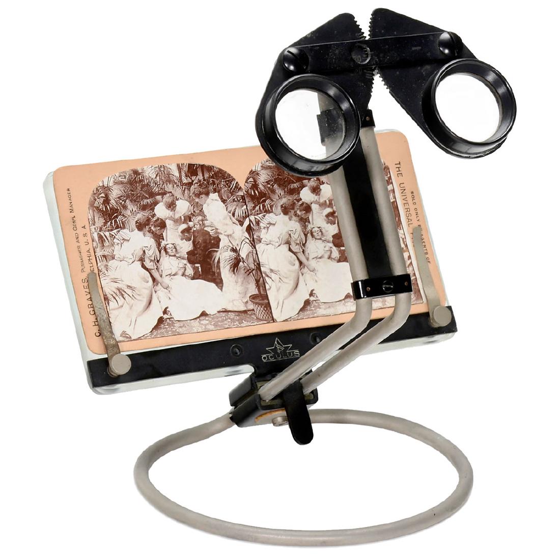 "Oculus" Stereo Viewer 9 x 18, c. 1925: "Oculus" Stereo Viewer 9 x 18, c. 1925 Unknown manufacturer, viewer (on stand) for stereo slides and stereo cards of 9 x 18 cm and smaller formats, body nearly identical to Verant viewer by Carl Zeiss