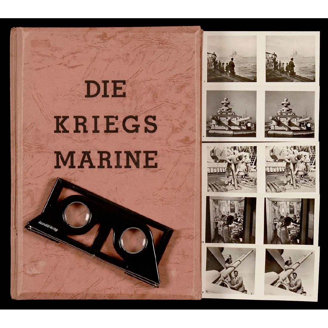 Raumbild Album "Die Kriegsmarine", 1942: Raumbild Album "Die Kriegsmarine", 1942 Raumbild-Verlag Otto Schönstein, Munich. Text by Korvettenkapitän d. Res. Fritz Otto Busch, with 100 Raumbild pictures, 8 color plates, paper binding, 84 page
