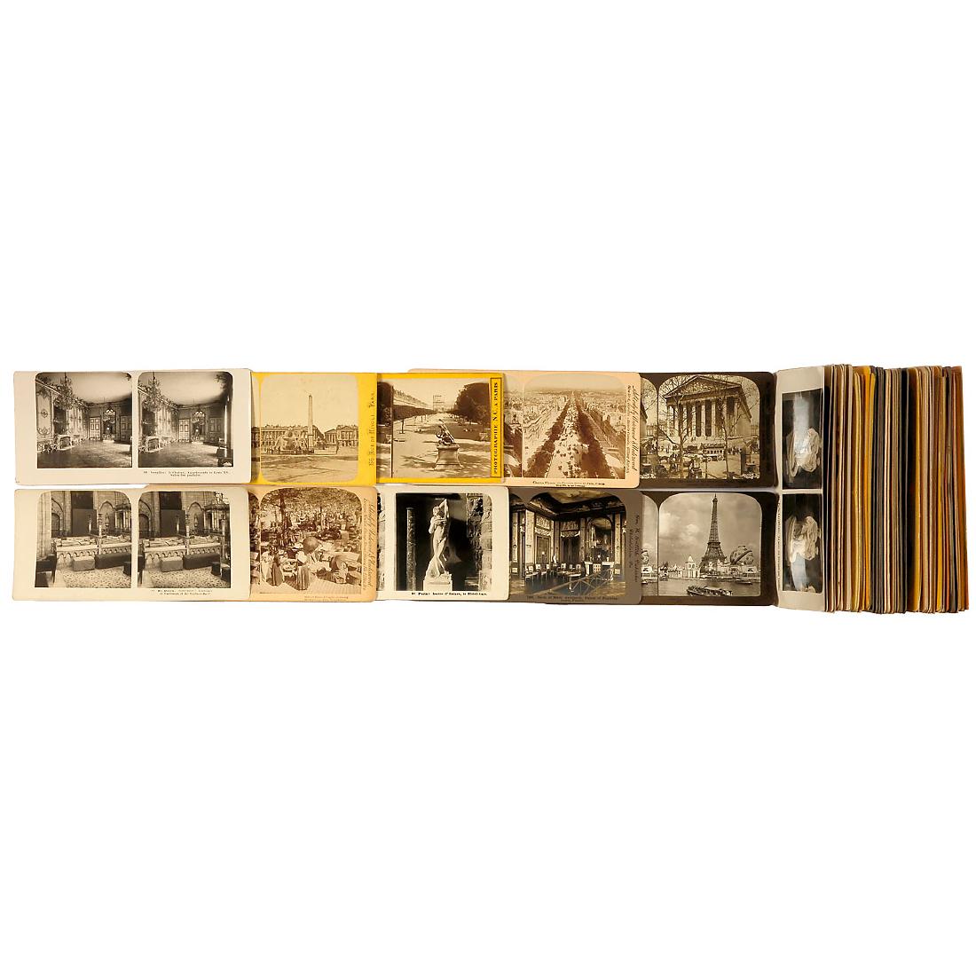 Approx. 70 Stereo Cards of 9 x 18 of France: Approx. 70 Stereo Cards of 9 x 18 of France Mixed manufacturers: White, Keystone, Kilburn, Underwood, Littleton View Co., Griffith, Neue Photografische Gesellschaft and more. Motifs: France. Ca. 70 St