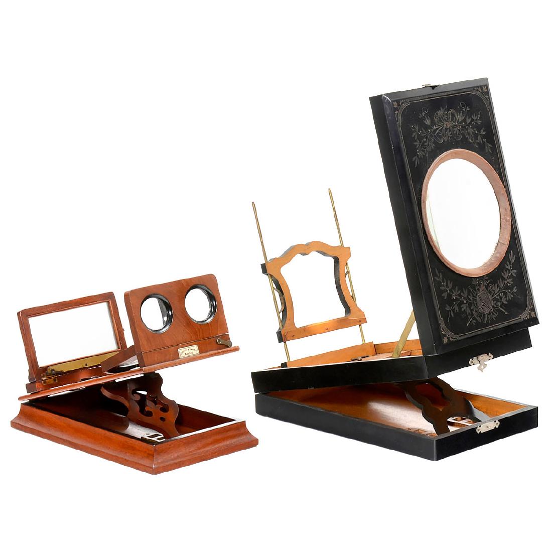 Stereo Graphoscope by Negretti & Zambra, c. 1880: Stereo Graphoscope by Negretti & Zambra, c. 1880 Negretti & Zambra, London. Cherry-wood body, for stereo cards and slides of 9 x 18 cm, loupe 4 in., oculars 1 3/5 in., height of the viewer 13 in. Rare