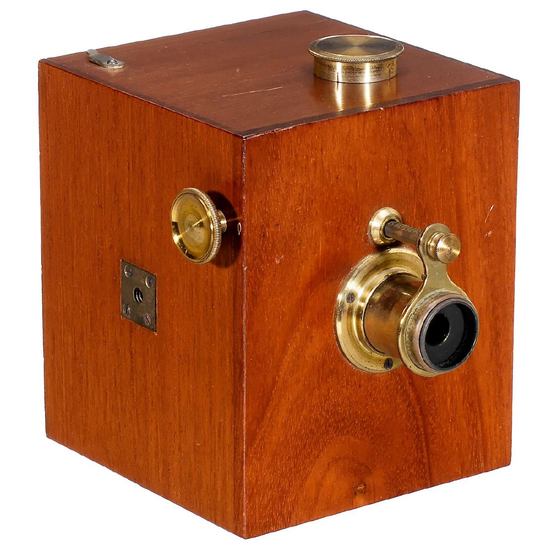 Dry-Plate Box Camera, c. 1880: Dry-Plate Box Camera, c. 1880 Presumably from England (English tripod thread), plate size 7 x 10 cm (2 ¾ x 4 in.), polished wood, focusable brass lens, lens cap, focusing screen back, size of the ca