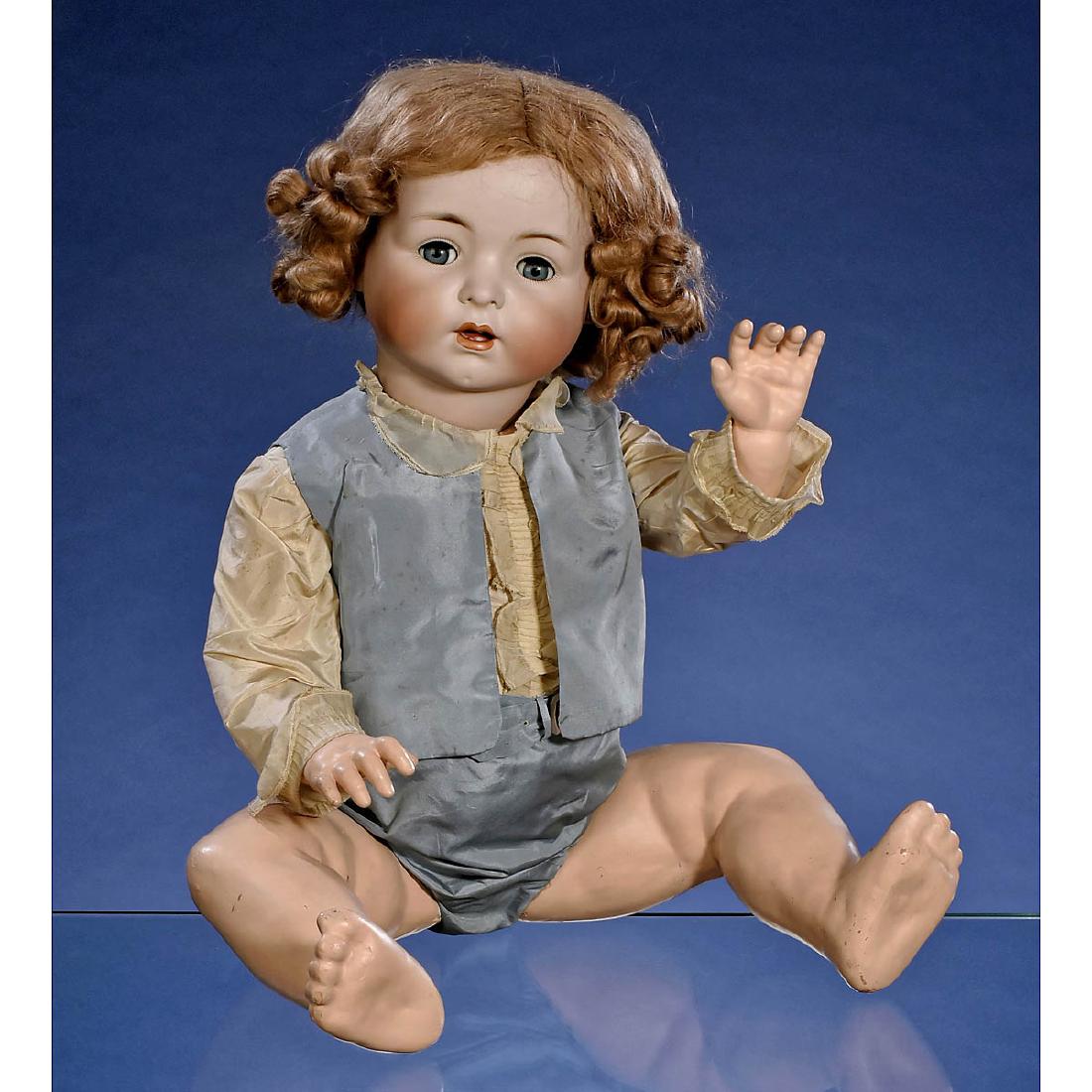 Bisque Character Baby with Mechanical Eyes by Franz: Bisque Character Baby with Mechanical Eyes by Franz Schmidt & Co., c. 1920 Impressed "1294, 72", with open mouth, two glass up-per teeth, "flirty" blue glass eyes with sleeping metal eyelids and key-