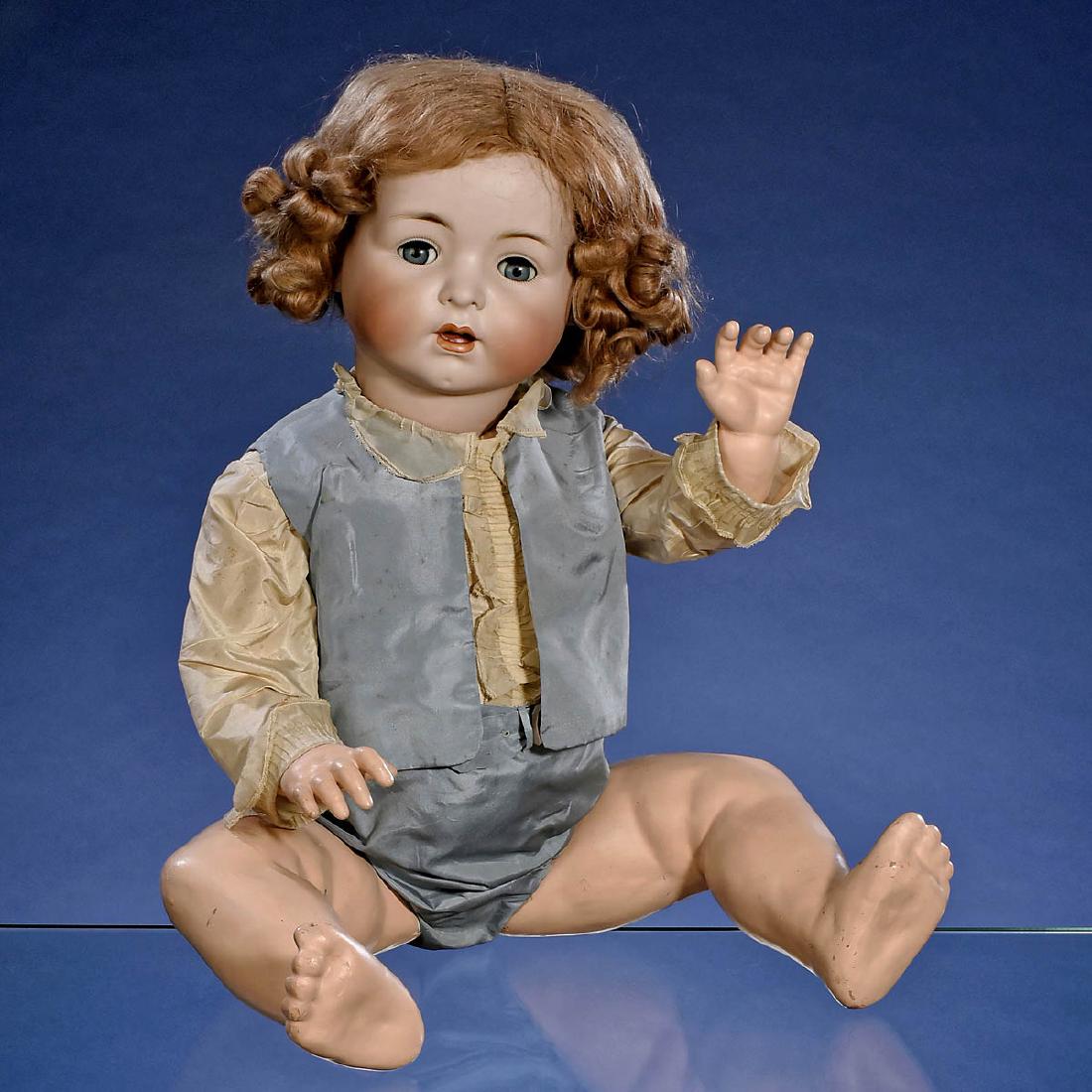 Bisque Character Baby with Mechanical Eyes by Franz: Bisque Character Baby with Mechanical Eyes by Franz Schmidt & Co., c. 1920 Impressed "1294, 72", with open mouth, two glass up-per teeth, "flirty" blue glass eyes with sleeping metal eyelids and key-