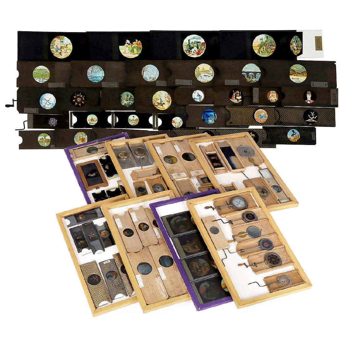 59 Mechanical Magic Lantern Slides in Wood Cases (1 of 2)