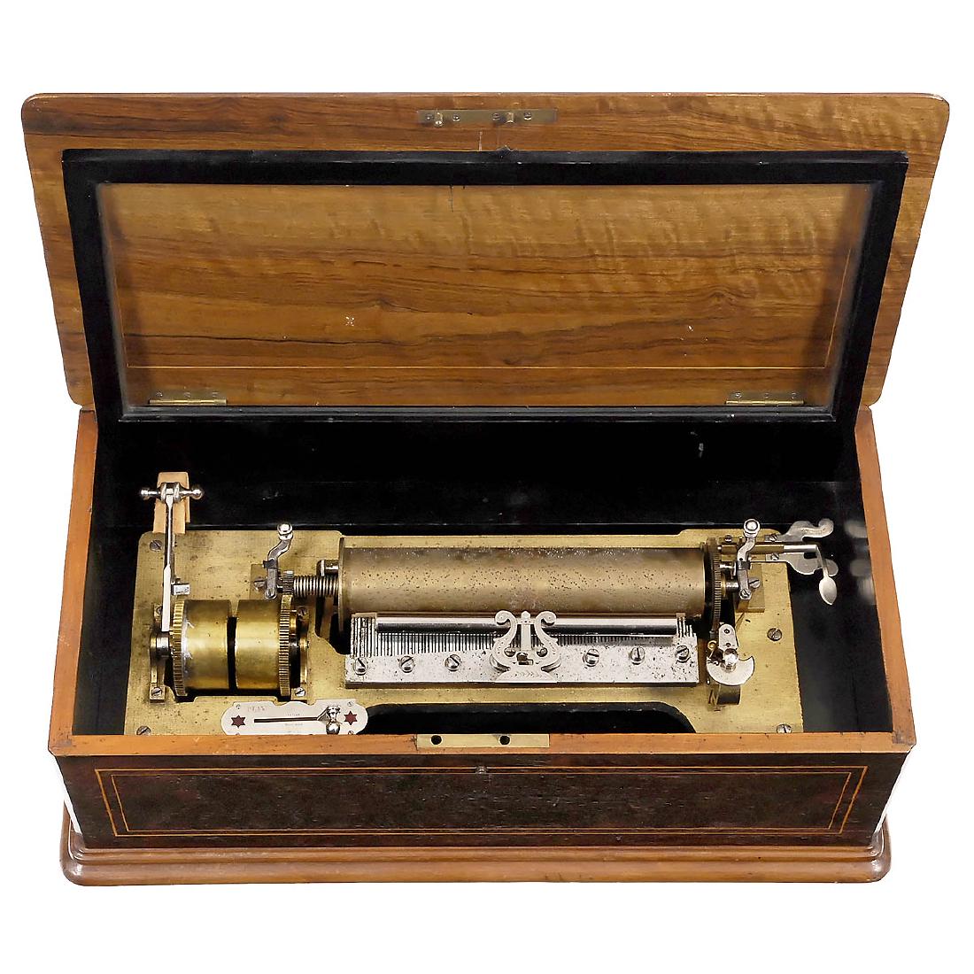 Interchangeable Musical Box with Operatic Program by: Interchangeable Musical Box with Operatic Program by Jean Billon Haller, c. 1890 With six four-air cylinders, five with original paper tune-strips, 102 teeth in comb (missing three treble teeth and e