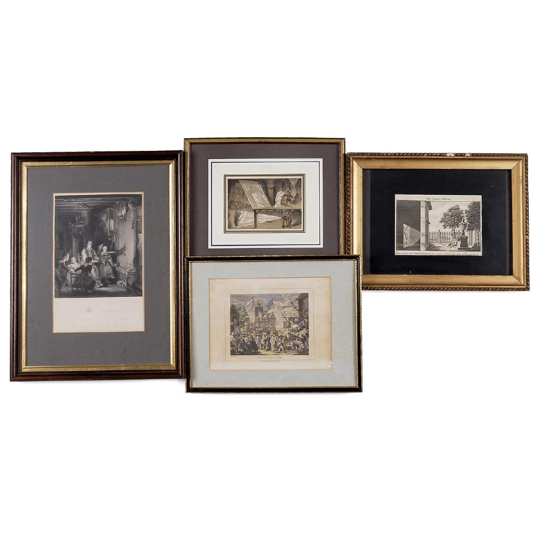The Rabbit on the Wall, c. 1850: "The Rabbit on the Wall", c. 1850 Black-and-white print. Engraved by W. Greatbach, London. Size 6 ¾ x 7 4/5 in., framed - In addition: 3 lithographs: "The Camera Obscura", 4 x 6 ¾ in., "Late