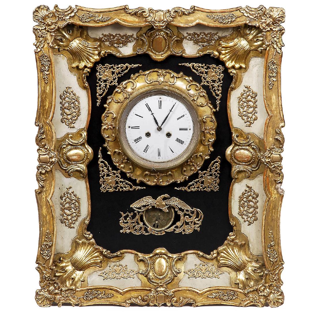 Bohemian Wall Clock with Musical Movement by Slawik &: Bohemian Wall Clock with Musical Movement by Slawik & Preiszlek, c. 1870 With 5-inch (12,5 cm) enameled Roman dial, two-train movement with hour-repeat on gong, sill-thread suspension, key-wind cylin
