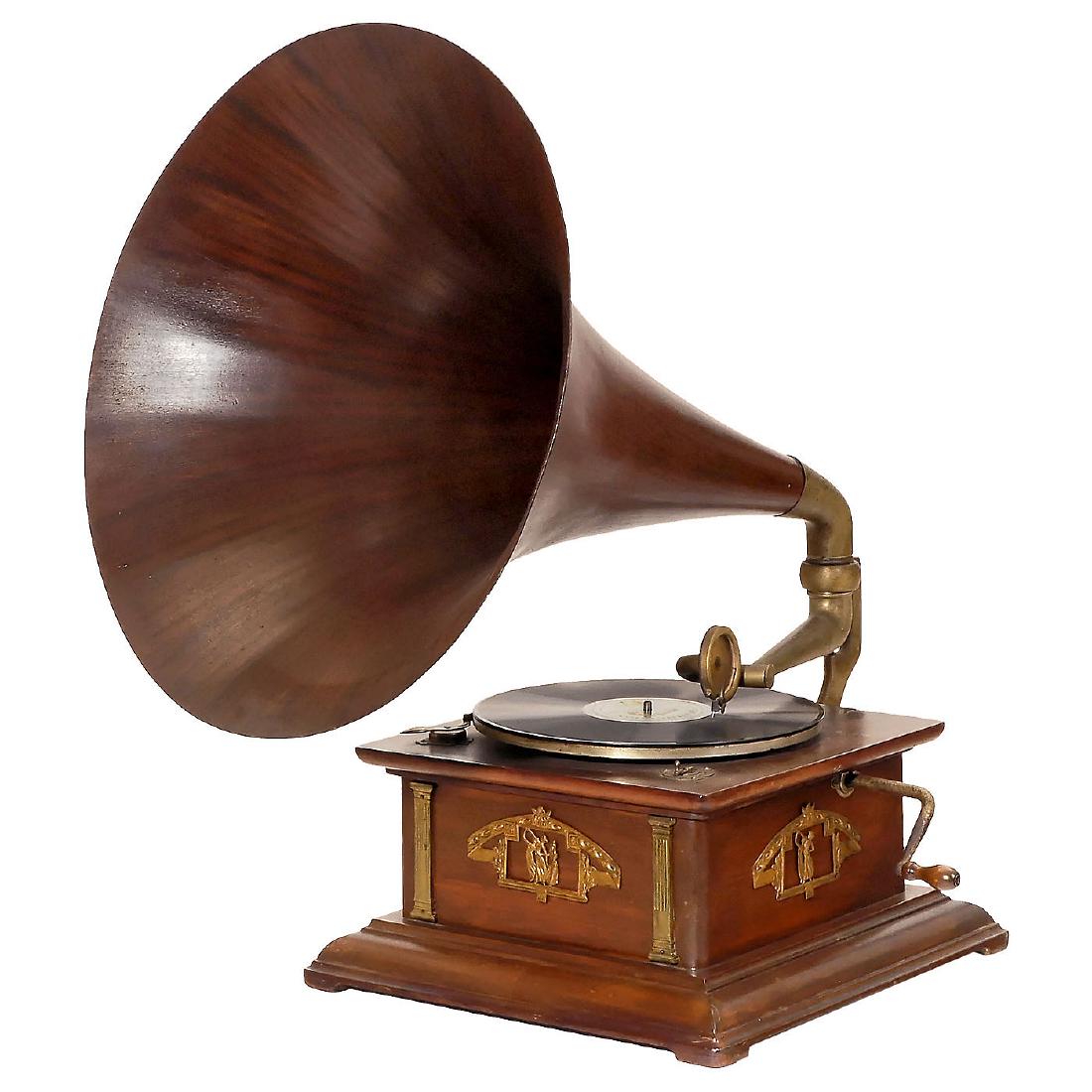 Large Gramophone with Mahogany Horn, c. 1915 (1 of 1)