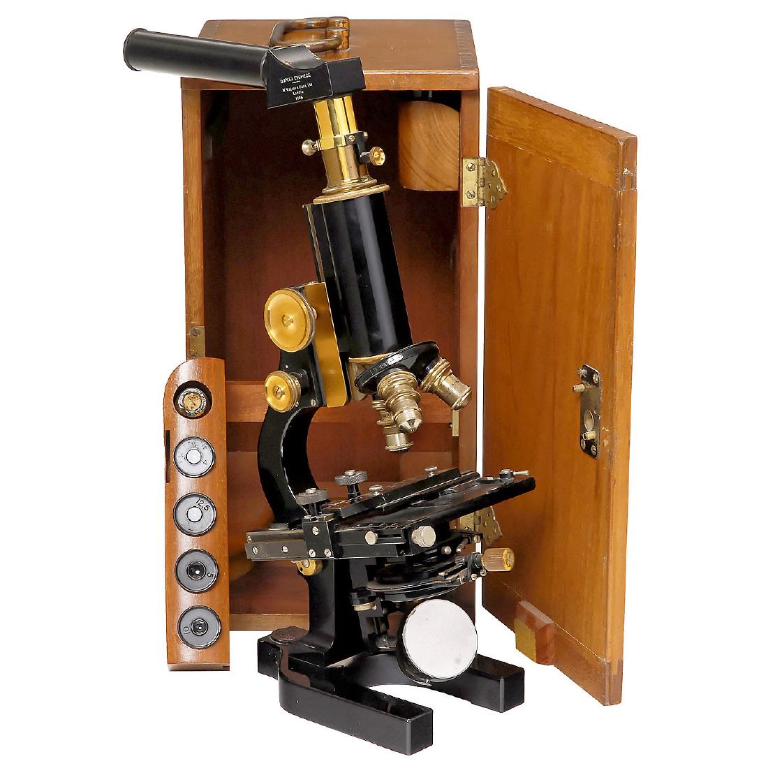 Bausch & Lomb Laboratory Microscope, c. 1915: Bausch & Lomb Laboratory Microscope, c. 1915 No. 17435, original lacquered and blackened brass, coarse and fine adjustment, tilting stand, triple nosepiece, double mirror, swivel-mounted iris diaphrag