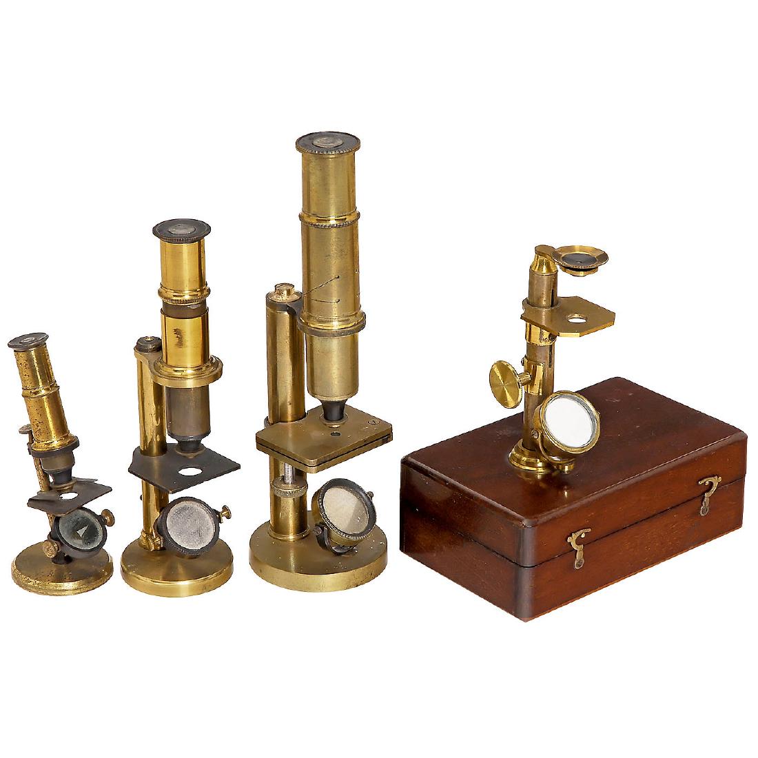 4 Small Brass Microscopes, 1850-80 (1 of 1)