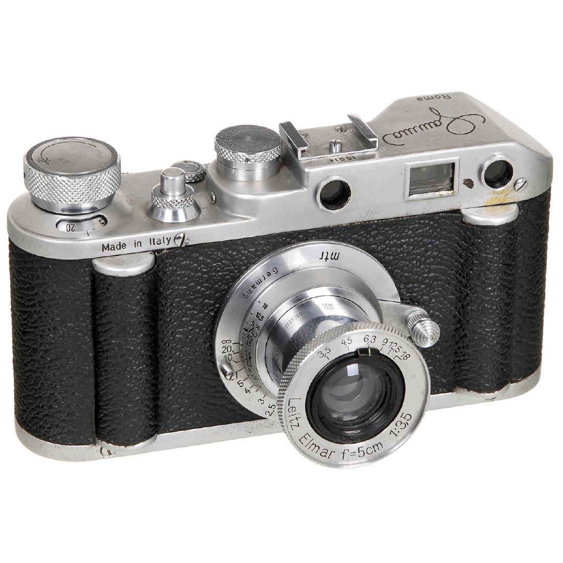 Gamma III, 1949: Gamma III, 1949 Gamma, Rome. No. 10014, special focal plane shutter with rigid aluminum curtains. With Leitz Elmar 3,5/5 cm (no. 574070). - Extremely rare Leica copy! Gamma III, 1949 Gamma, Rom. Nr. 1