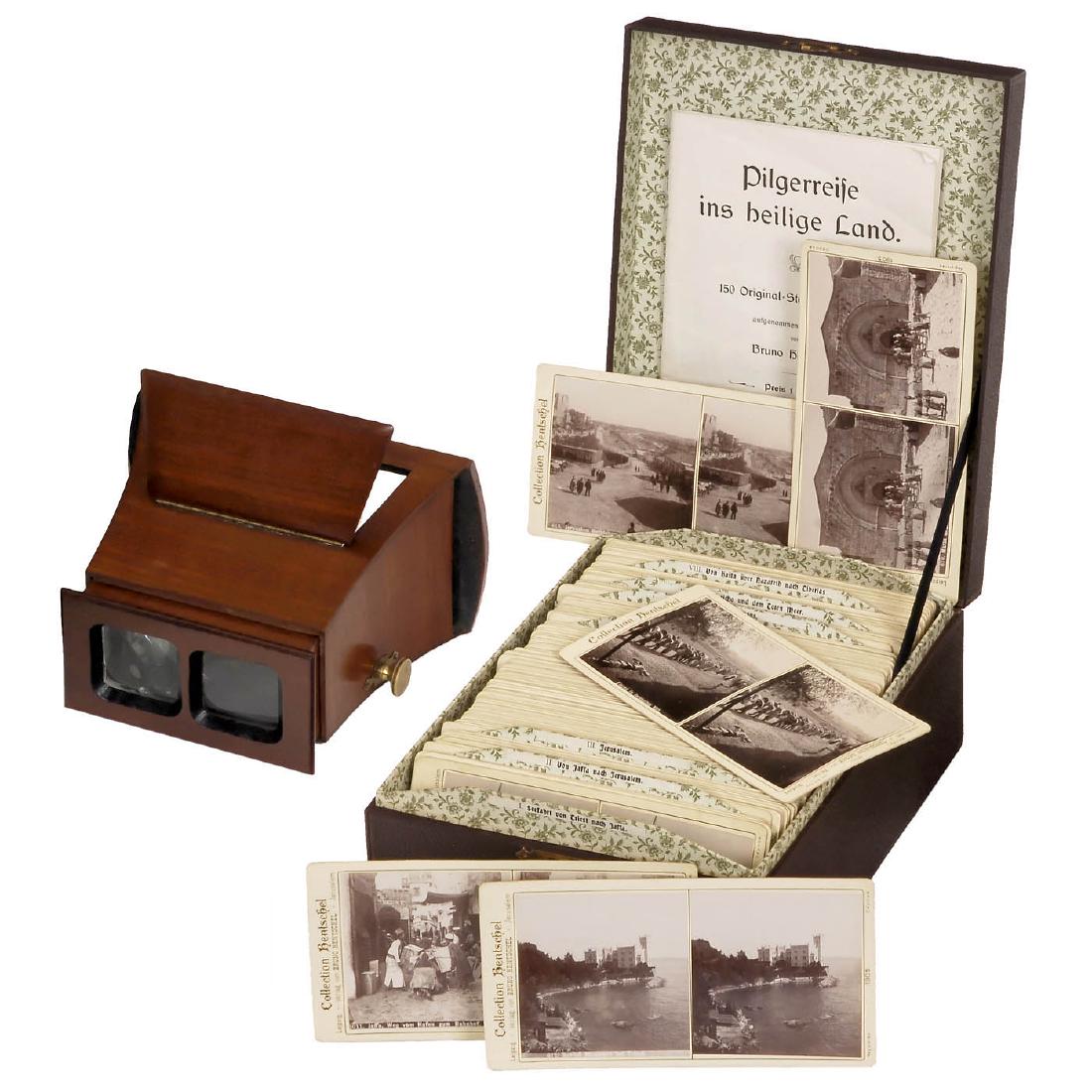 "Pilgerreise ins heilige Land" ("Pilgrimage to the Holy: "Pilgerreise ins heilige Land" ("Pilgrimage to the Holy Land"), with Stereo Viewer, 1906 1) Kunst-Verlag Bruno Hentschel, 150 stereo cards of 9 x 18 cm with scenes of Palestine and a guide book with e