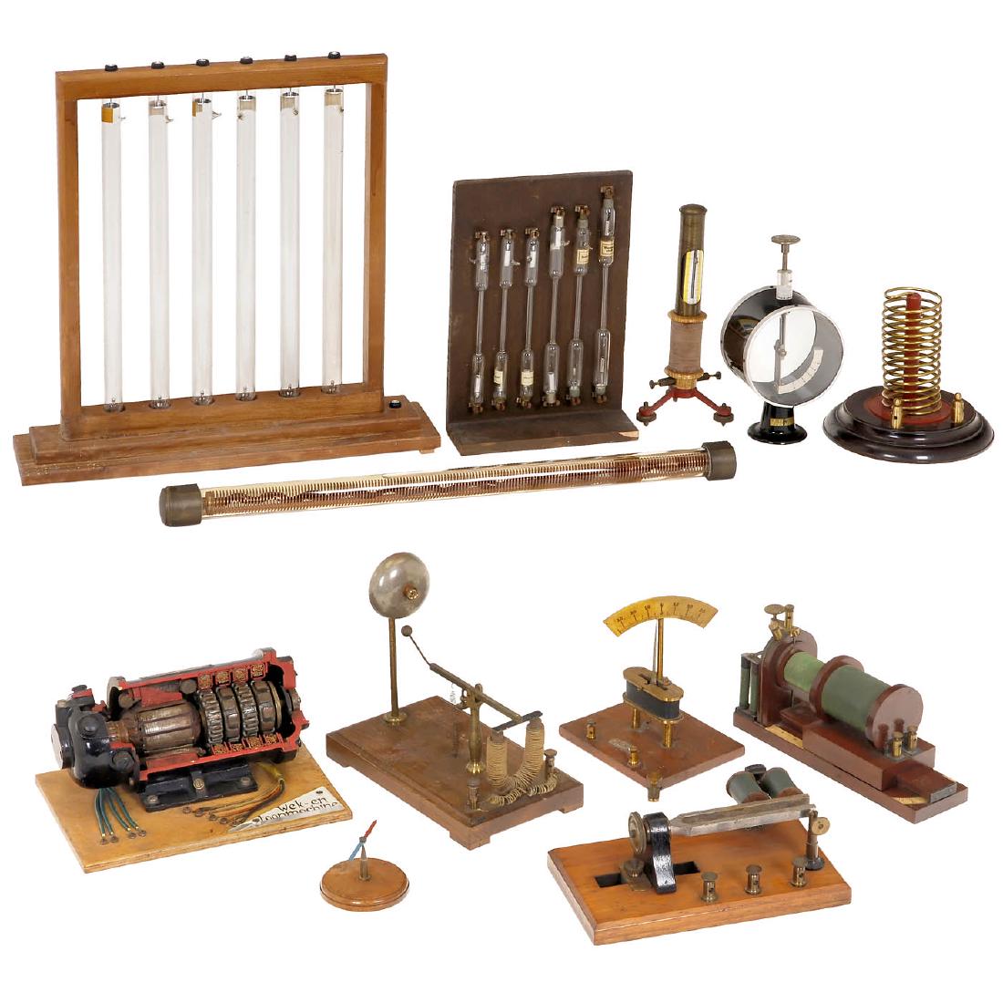Group of Physical Demonstration Models, c. 1920: Group of Physical Demonstration Models, c. 1920 1) Electromagnetic tuning fork. - 2) Sliding induction coil by Kagenaar, Utrecht. - 3) Cutaway model of an electric-driven sound generator. - 4) Galvano