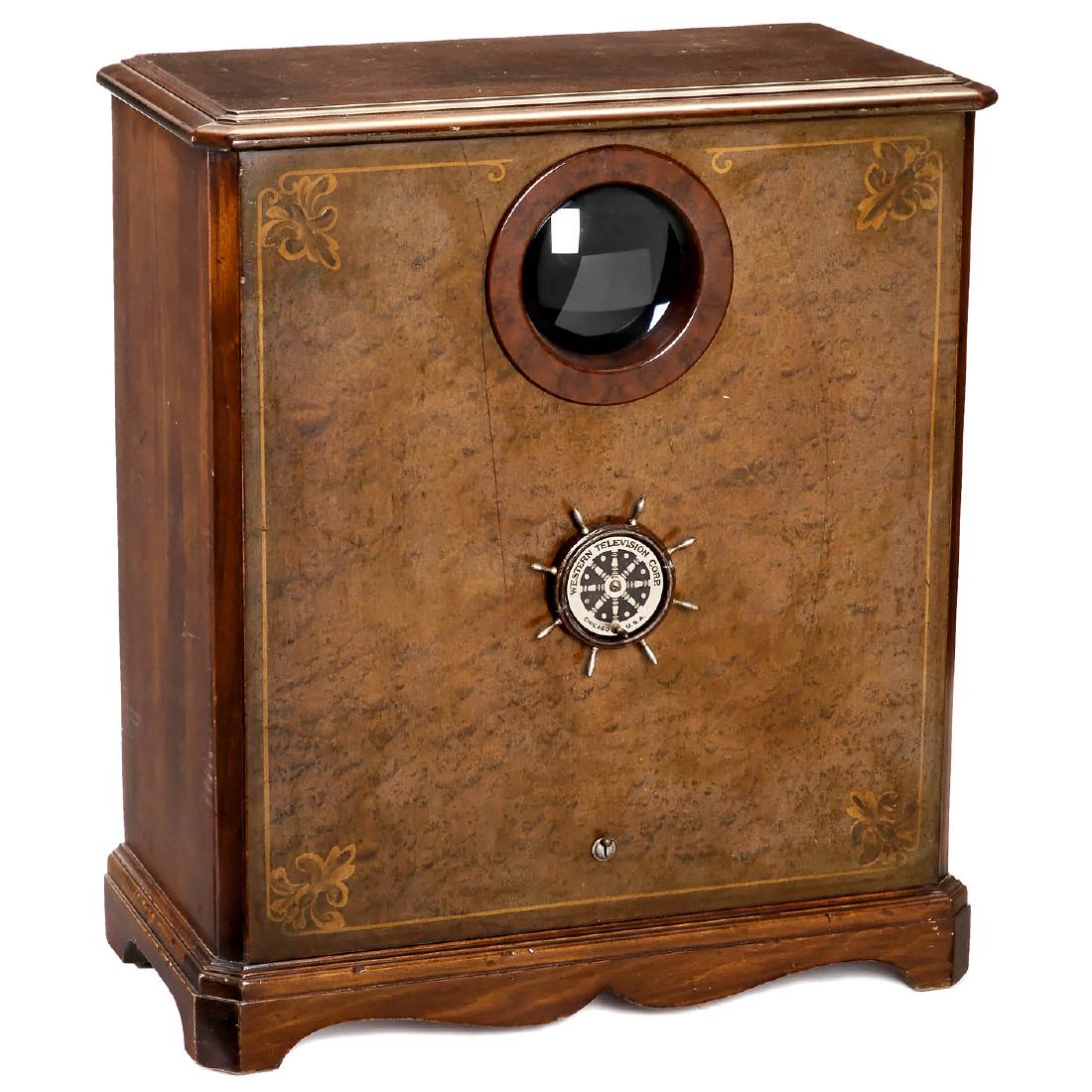 Western Television Visionette, 1929: Western Television Visionette, 1929 Serial no. V-00148, The Western Television Corp., Chicago. One of the first factory-built mechanical televisions, resolution of 45 triple interlaced lines, 17-inch