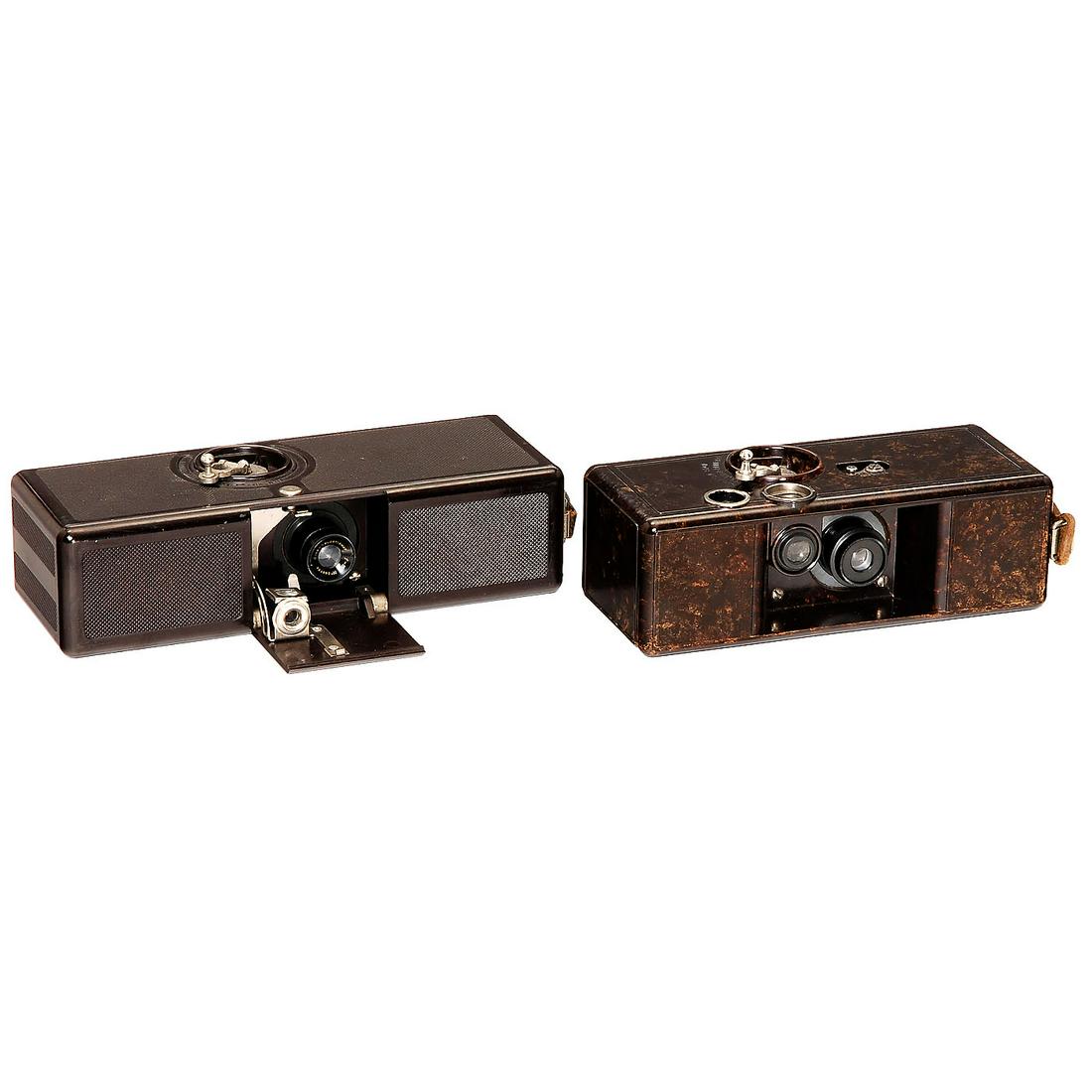 2 Early Leica Rival Products, 1928: 2 Early Leica Rival Products, 1928 1) The Q.R.S.-DeVry Corp., Chicago, USA. Q.R.S. Kamra, size 24 x 32 mm on 35mm film in special cassette, bakelite body, model series No. A, body no. 4234, lens: Chic