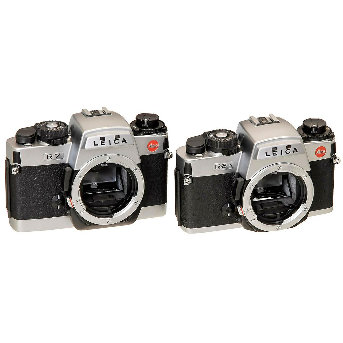 Leica R6.2 and R7: Leica R6.2 and R7 Leica Camera GmbH, Germany. 1) Leica R6.2, no. 1997795, chrome, body cap. Near-mint! - And: 2) Leica R7, no. 1919554, chrome, body cap. Also near-mint! Leica R6.2 und R7 Leica Camera