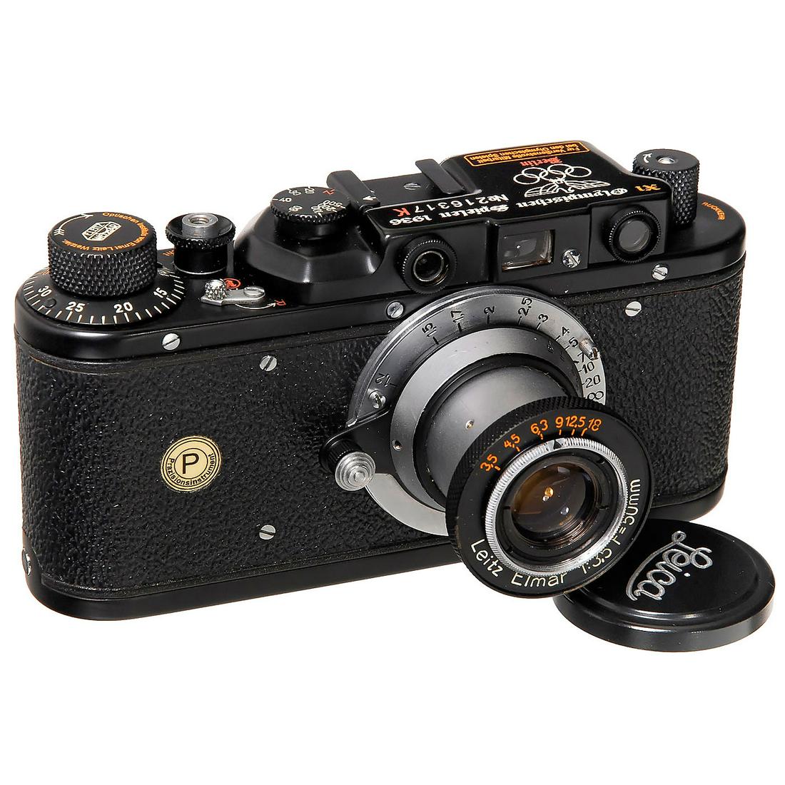 Leica Fake "Olympischen Spielen 1936": Leica Fake "Olympischen Spielen 1936" Fed, USSR. Fake of a Leica II with several engravings: "Olympischen Spielen 1936 - No. 216317 K" - eagle - Olympic rings - "Berlin", the baseplate engraved: "Auft