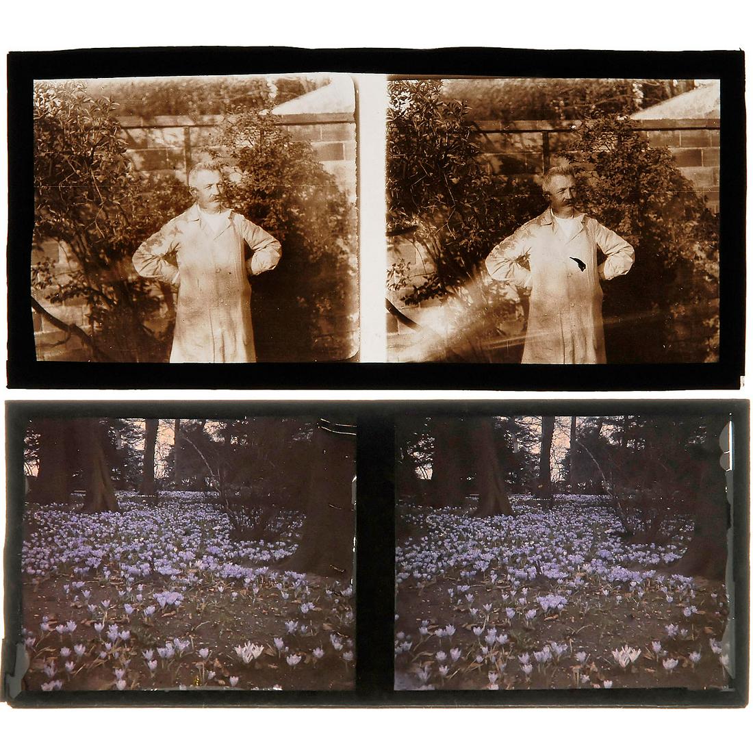 Portrait of Auguste Lumière (1862-1954): Portrait of Auguste Lumière (1862-1954) 1) Stereo glass slide of 6 x 13 cm, c. 1910-15. Portrait of Auguste Lumière, photographic pioneer and inventor of the cinematograph. - And: 2) Stereo autochro
