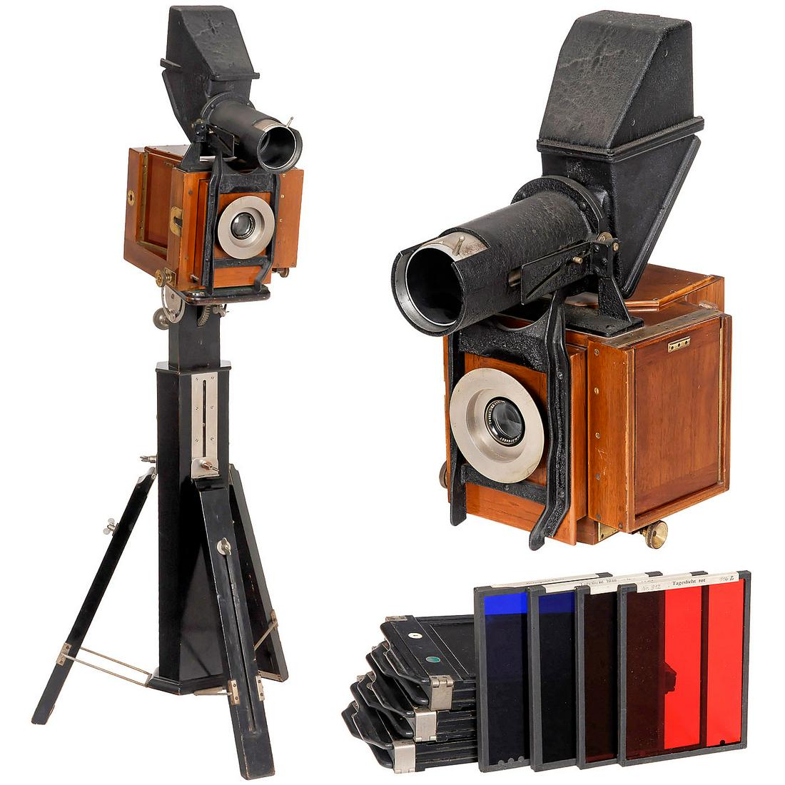 Bermpohl-Naturfarbenkamera (3-Color), 1930: "Bermpohl-Naturfarbenkamera" (3-Color), 1930 Bermpohl & Co., Berlin. Serial no. 912, with very rare "Reflex Housing", camera with Tessar 6,3/210 mm, no. 2764627 and reflex housing also with Tessar 6,3