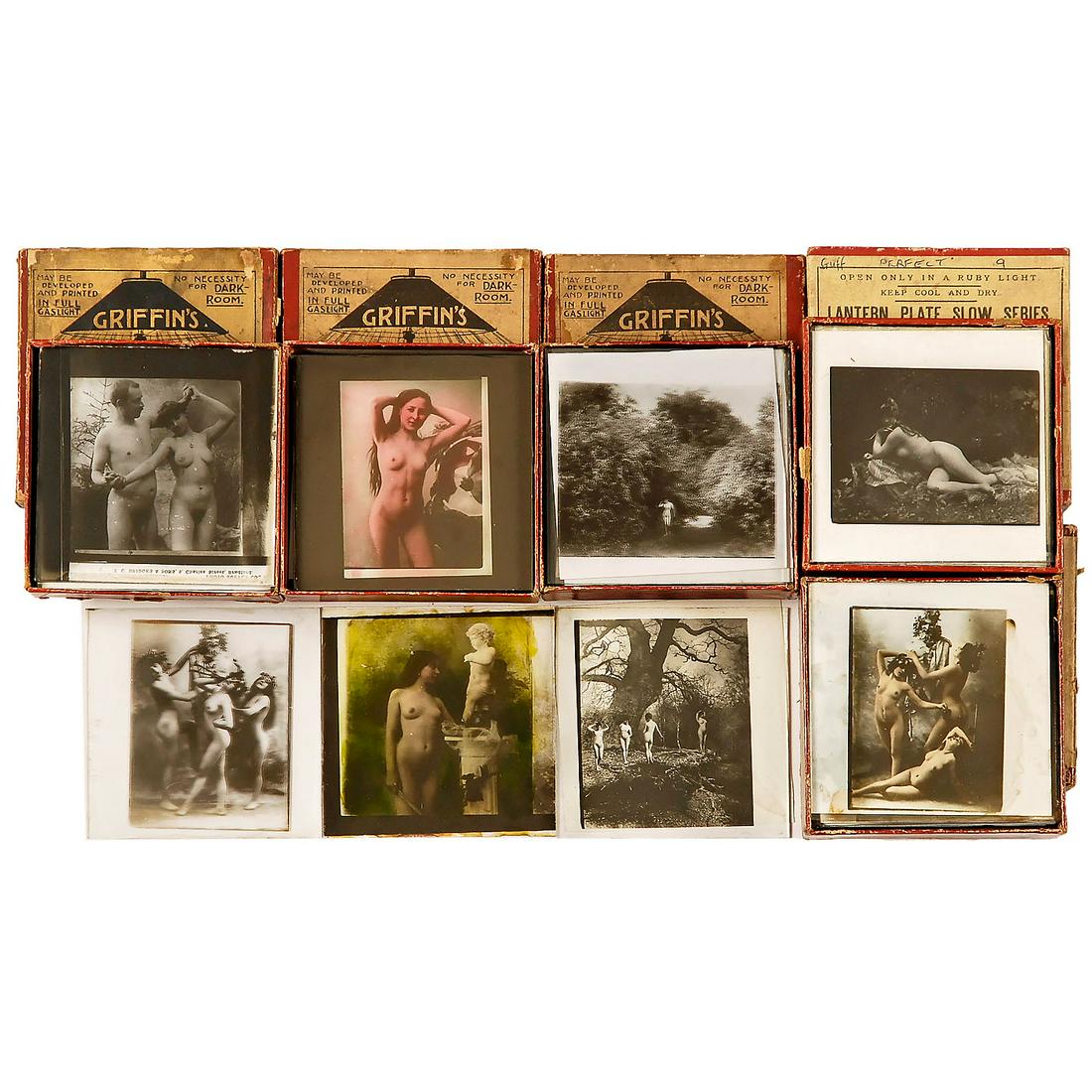 Nude Magic Lantern Slides of 8 x 8 cm, c. 1900-1920: Nude Magic Lantern Slides of 8 x 8 cm, c. 1900-1920 Approx. 50 magic lantern slides, predominantly copies, several amateur pictures. Akt-Laternenbilder 8 x 8 cm, um 1900-1920 Ca. 50 Laternenbilder, ü