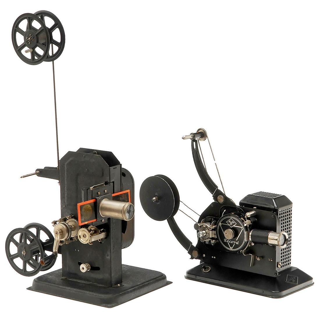 Cinematograph Alef, 1920: Cinematograph Alef, 1920 Alfred Lehmann, Nuremberg. Table projector for 35mm film and magic lantern slides. Maltese cross mechanism. Electric functions not tested. - In addition: Agfa movie projector