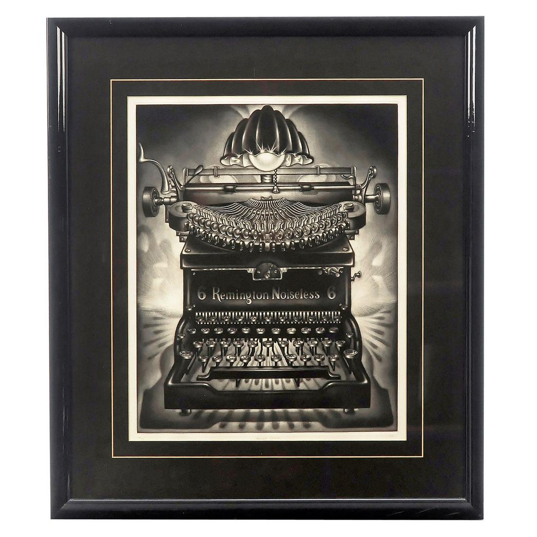 Etching "Remington Noiseless" by Carol Wax, 1986: Etching "Remington Noiseless" by Carol Wax, 1986 Mezzotint, no. 44 of 75, lower right with signature, size: 16 1/8 x 20 ½ in., with frame 26 x 30 in. Radierung "Remington Noiseless" von Carol Wax, 19