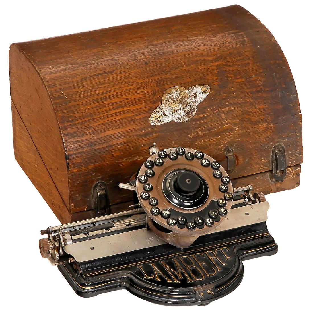 Lambert Model 2 Typewriter, c. 1903: Lambert Model 2 Typewriter, c. 1903 American single-piece keyboard typewriter, patented 1898, manufactured by Lambert Typewriter Company, New York. Serial no. 4148. Cast name on baseplate. - Literatur
