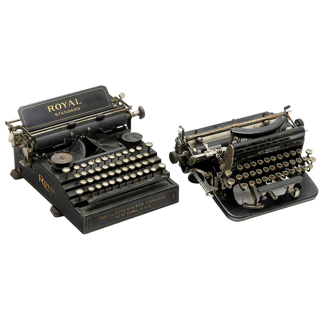 2 Mechanical Typewriters: 2 Mechanical Typewriters 1) Imperial Mod. D, 1925, attractively designed British typewriter, with shift on both sides, serial no. D-53454. (3/3) - And: 2) Royal Standard No. 1, c. 1908, Royal Typewrit