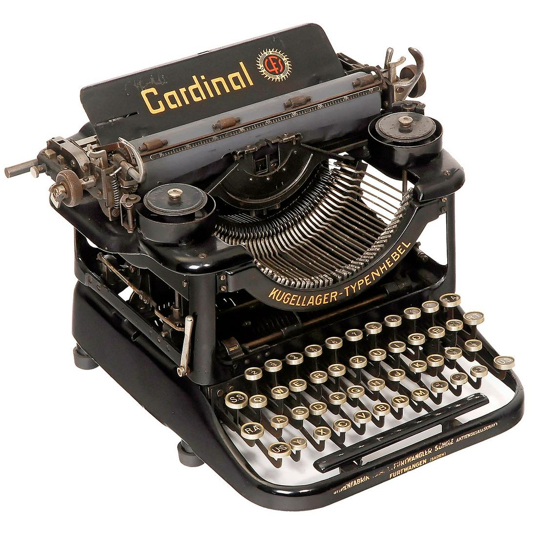 Cardinal, 1923: Cardinal, 1923 Rare German typebar machine with revolutionary technological improvements. Manufactured by Uhrenfarbik D. Furtwängler Söhne, Furtwängler, Baden. Serial no. 1890. - Literature: Martin