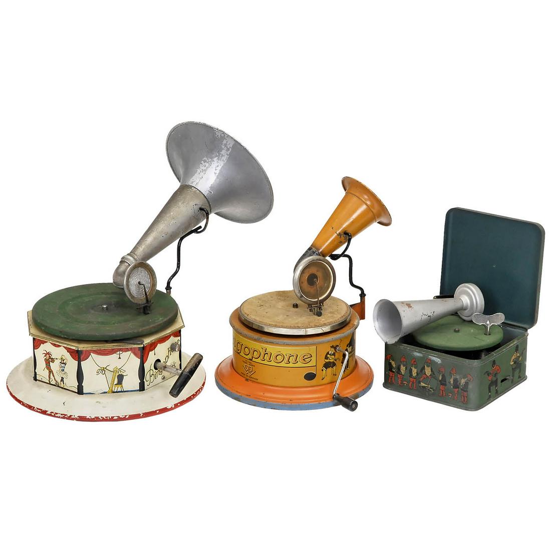3 Bing Toy Gramophones, c. 1930 (1 of 1)
