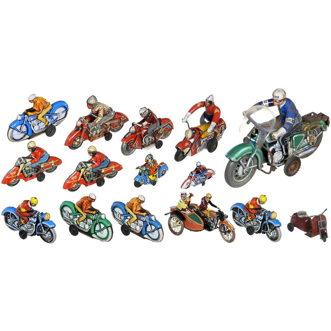 13 Tin-Toy Motorcycles, c. 1950-70 (1 of 1)